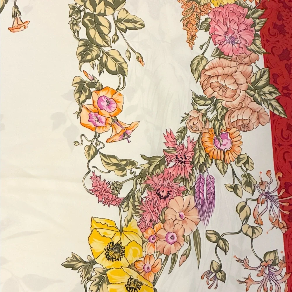 Christian Dior Floral Red and Cream Scarf